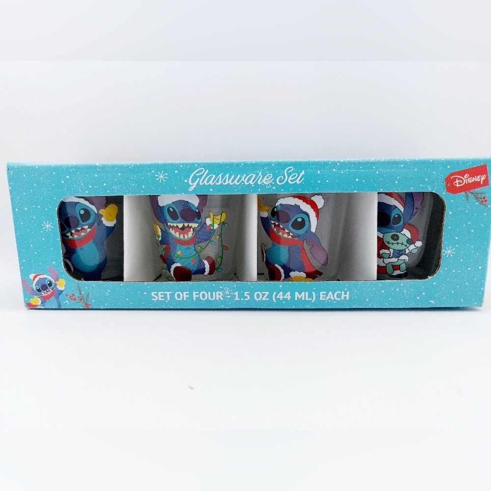 Set of 4 1.5oz Disney Christmas Stitch Shot Glass Drinkware Set
